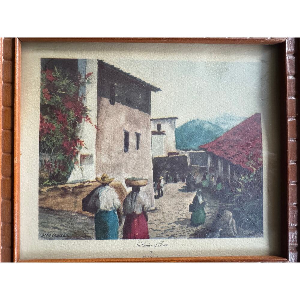 Vintage Framed Art Prints Set of 2 Dick Crocker 1956 Village Scenes 6x7 - Picture 3 of 13